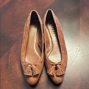 Lauren Ralph Lauren Tan Suede Tassel Flats